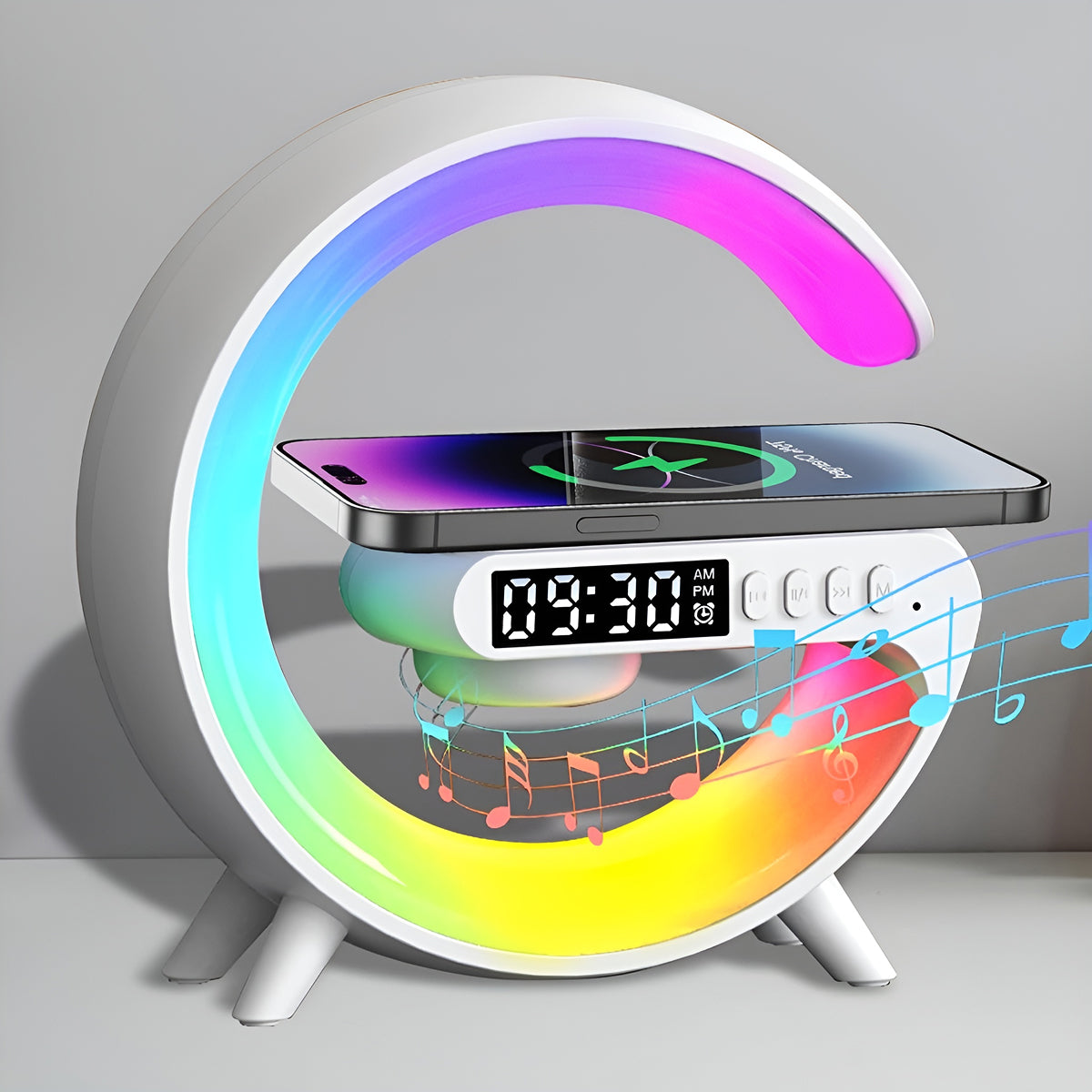 Smart G Shape Lamp – Wireless Charger with Built-in Speaker & Alarm Clock Smart G Shape Lamp – Wireless Charger with Built-in Speaker & Alarm Clock